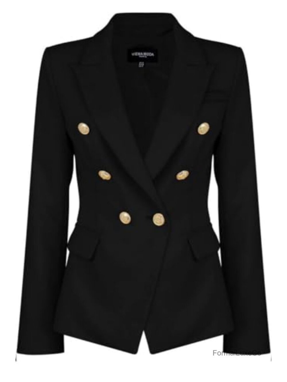 Double Breasted Military Style Tailored Blazer with Golden Button Detail